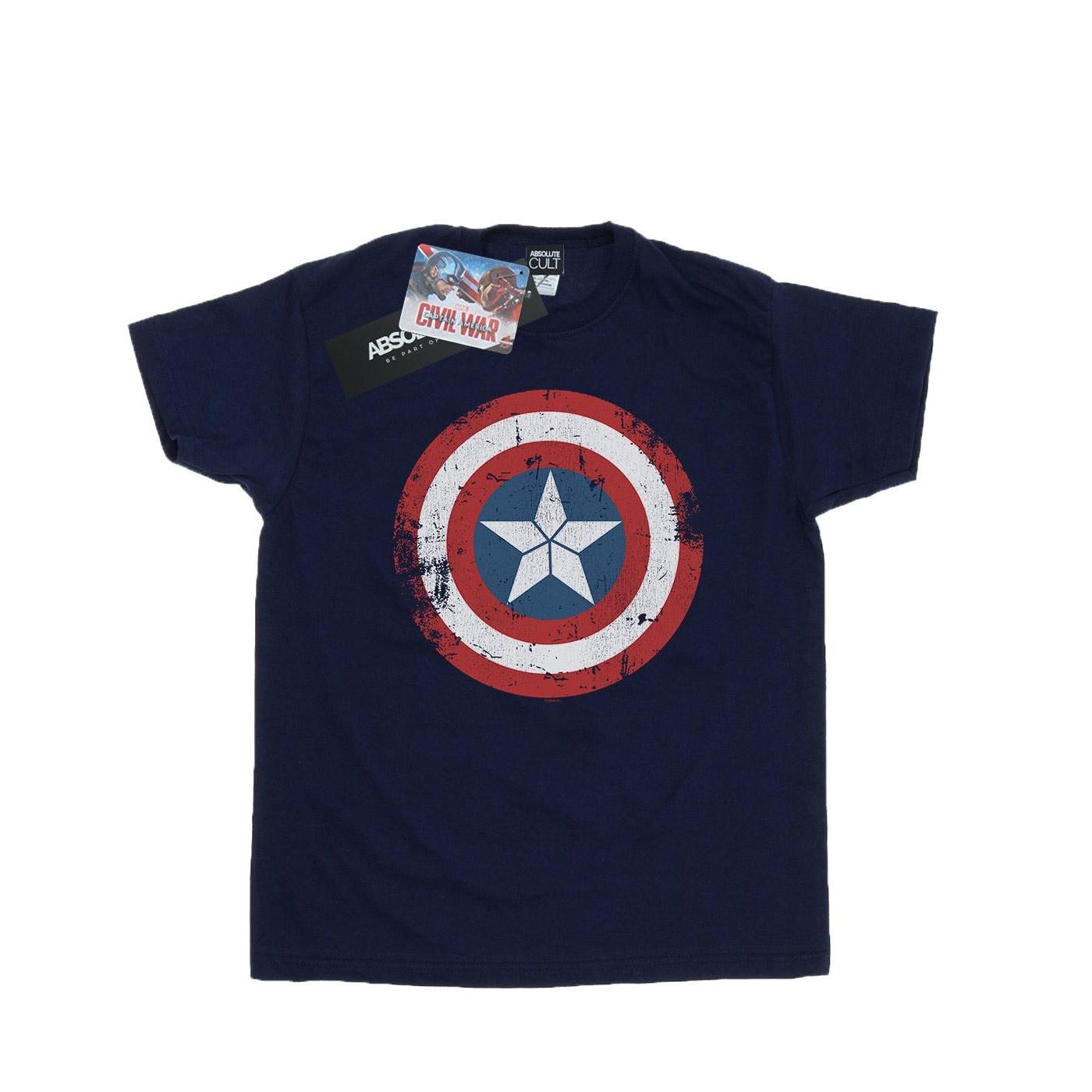 Marvel Damen/Damen Captain America Civil War Distressed Shield Baumwoll-Boyfriend-T-Shirt XL navy blau von Joom DACH