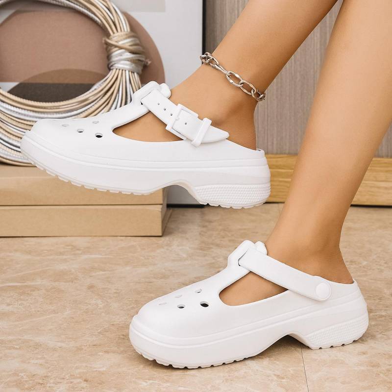Mary Jane Clog Schuhe Damen Lässige Indoor Outdoor Strandsandalen Offene Zehen Slip-On EVA Bequeme Damen Hausschuhe 37 weiß von Joom DACH