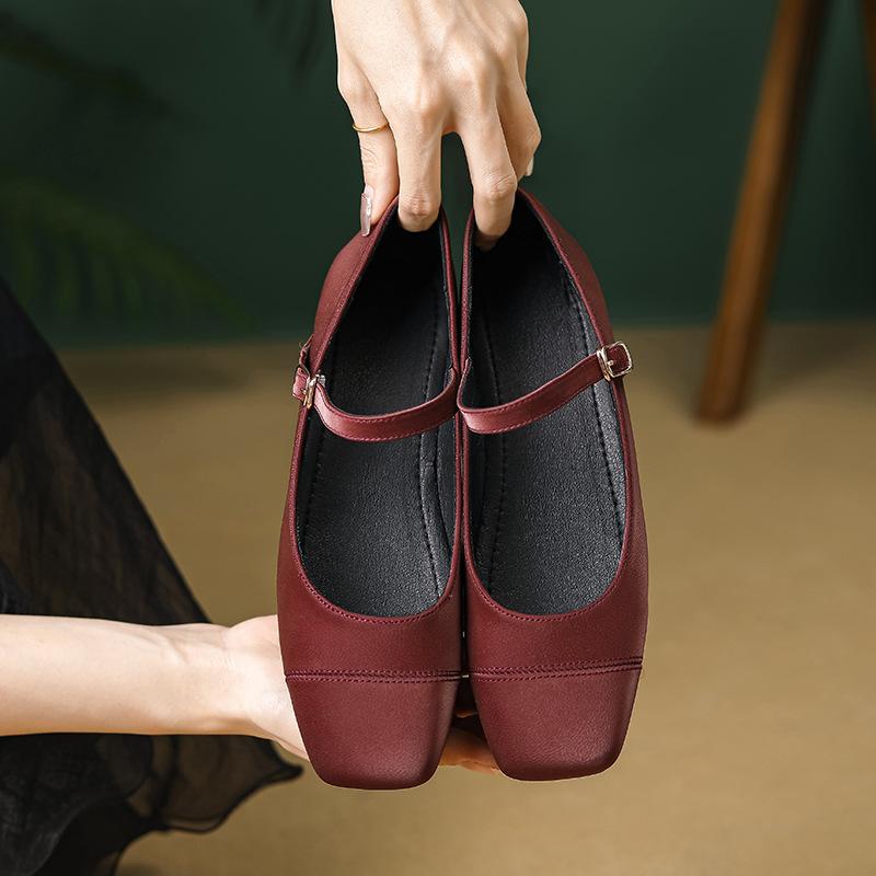Mary-Jane-Schuhe für Damen, leichte Ballerinas mit Schnallenriemen, elegante Schuhe, lässige Slip-On-Schuhe mit quadratischer Zehenpartie, flache Schuhe für Damen, bequeme Laufschuhe 40 bordeaux von Joom DACH