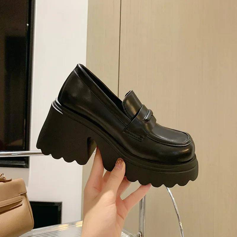 Mary Jane Schuhe im britischen Stil mit dicker Unterseite, Frühling und Herbst, neue runde Zehenpartie, Damen-Lederschuhe, High Heels, modische Schuhe 38 von Joom DACH