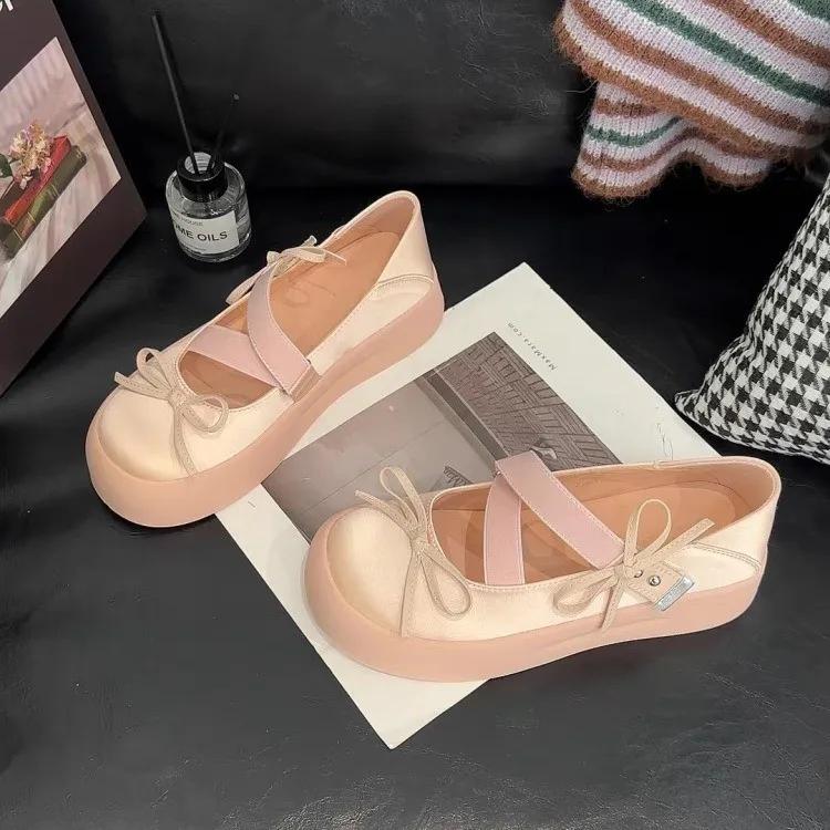 Mary Jane-Schuhe mit Schleife und Plateau, für Damen, bequem, neue, gekreuzte Riemen, runde Zehenpartie, lässige Slipper, Mary Jane-Einzelschuhe 35 rosa von Joom DACH