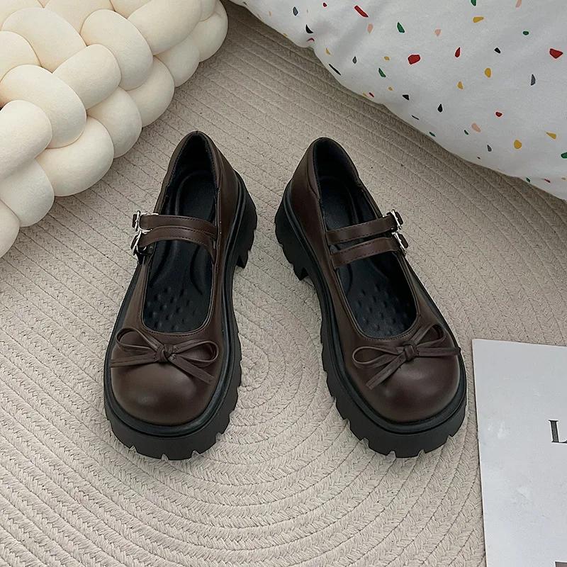 Mary Janes Schuhe für Damen, lässig, runde Zehenpartie, flache Pumps mit Plateausohle, Schleife, dicker Absatz, bequeme Halbschuhe 35 braun von Joom DACH