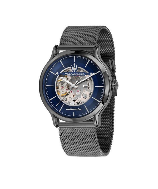Maserati Epoca Edelstahl Mesh-Armband Blaues Skelett-Zifferblatt Automatik R8823118012 100M Herrenuhr blau von Joom DACH