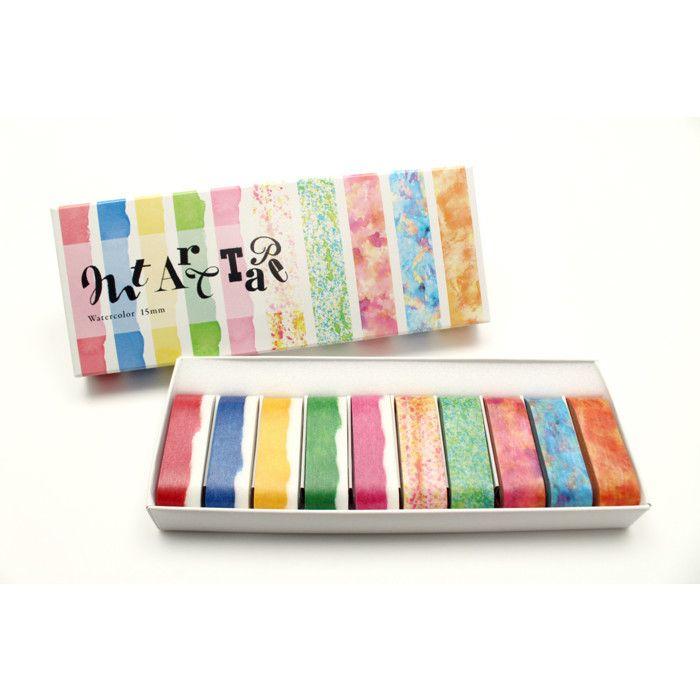 Masking Tape MT 15 mm TAPE ART Box mit 10 Rollen - Aquarellpalette - Masking Tape (MT) Mehrfarbig - Sortiert bunt von Joom DACH