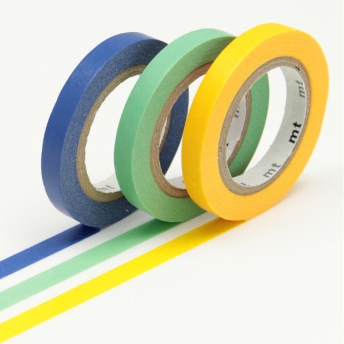 Masking Tape MT Slim 6 mm 3er Set - Uni G ( gelb blau grün) Mehrfarbig – sortiert. von Joom DACH