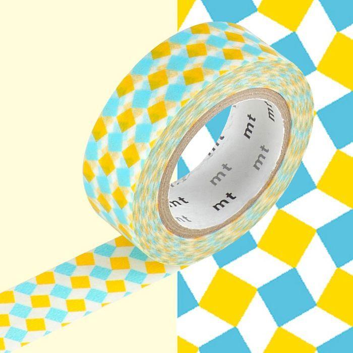 Masking Tape kleine gelbe und blaue Quadrate - 1,5 cm x 7 m gelb von Joom DACH