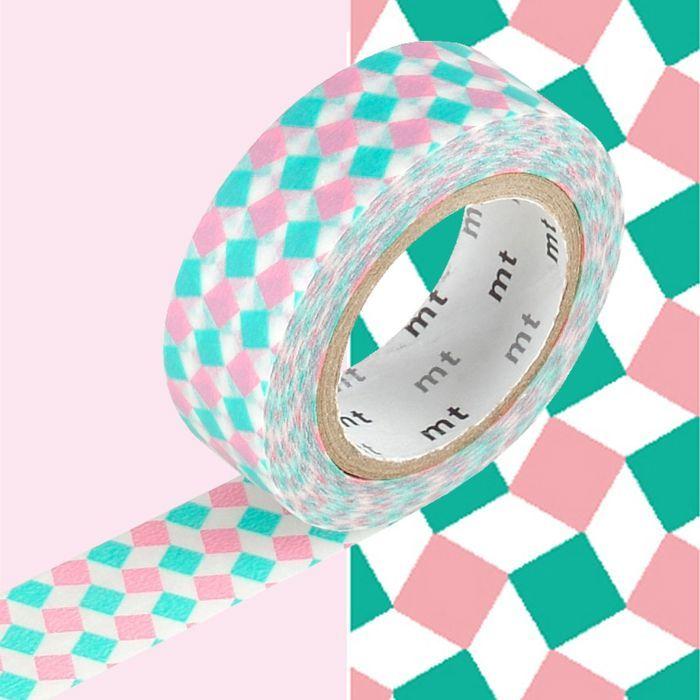 Masking Tape kleine rosa und grüne Quadrate - 1,5 cm x 7 m rosa von Joom DACH