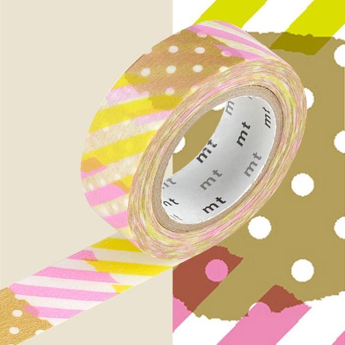 Masking Tape mit Punkten und Streifen - Rosa und Gelb - 1,5 cm x 7 m rosa von Joom DACH