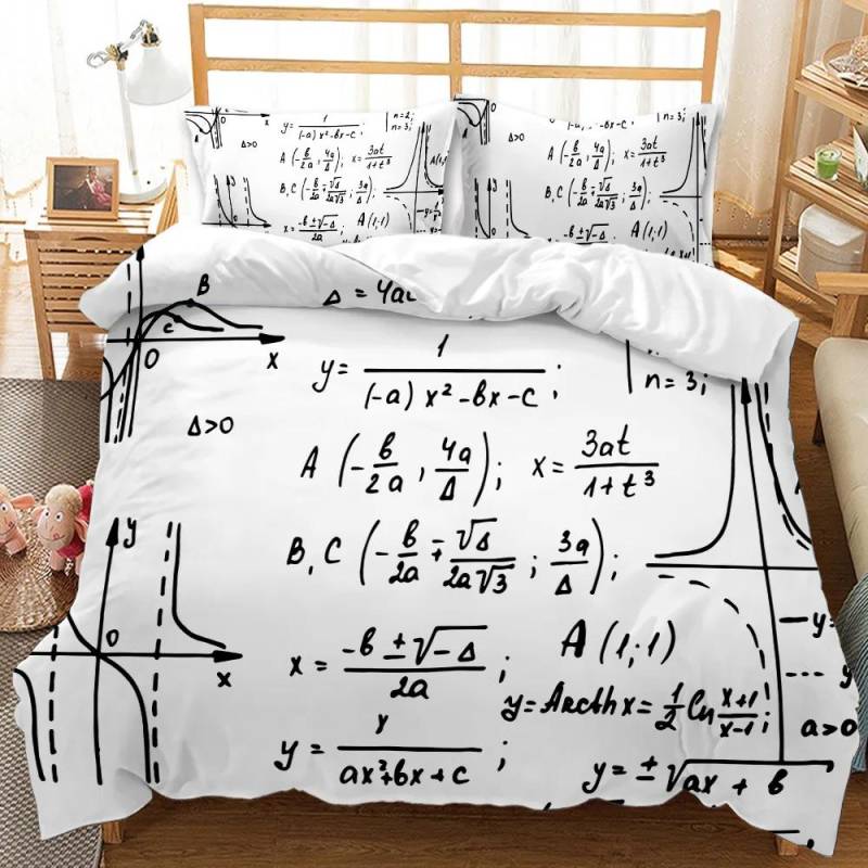 Mathe Bettbezug Set Queen Size Mathematik Formel Druck Bettwäsche Set für Kinder Jungen Mädchen Pädagogische Polyester Bettdeckenbezug 140x210cm 2pcs von Joom DACH