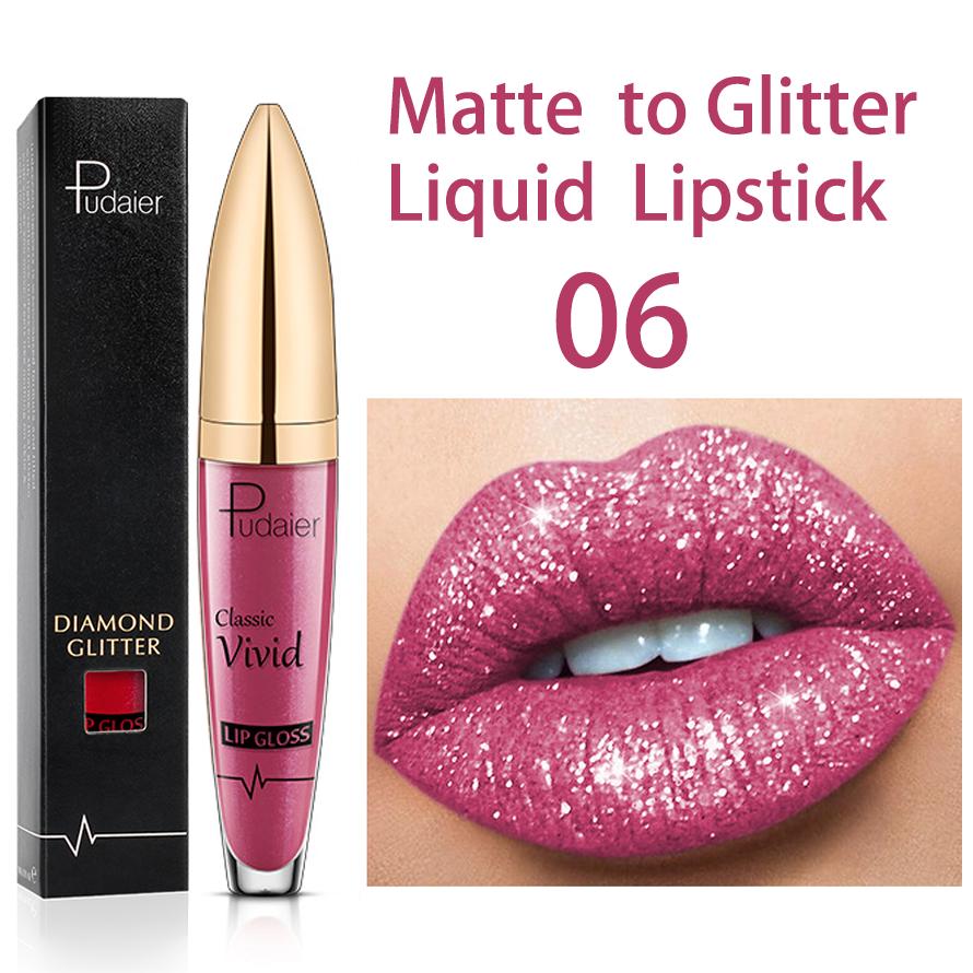 Matt glänzender flüssiger Lippenstift mit Glitzer-Diamant-Effekt, lang anhaltender, wasserfester Lipgloss für Frauen, Make-up, Lippentönung, Perle, Maquillaje 06 von Joom DACH