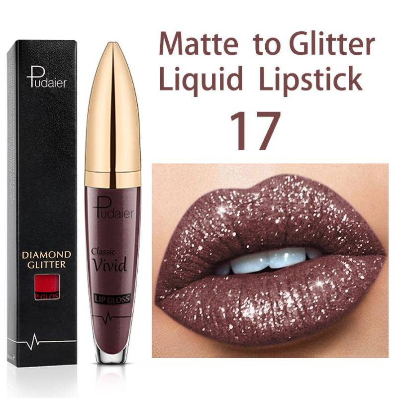 Matt glänzender flüssiger Lippenstift mit Glitzer-Diamant-Effekt, lang anhaltender, wasserfester Lipgloss für Frauen, Make-up, Lippentönung, Perle, Maquillaje 17 von Joom DACH