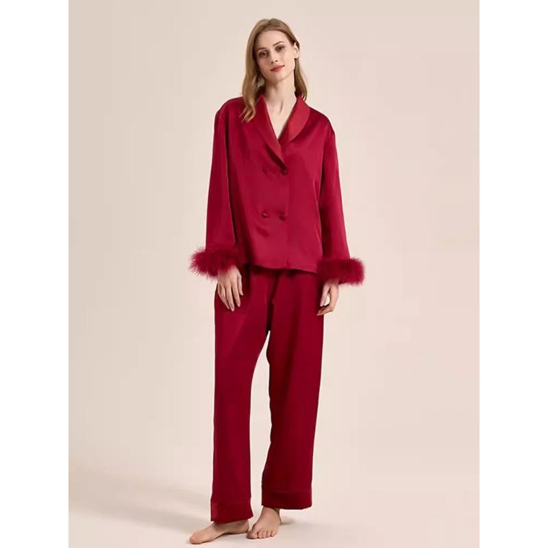 Maulbeerseide Pyjama Anzug Hemd Hose Pyjama Damen Pyjama Hauskleidung Langarm Cardigan Pyjama Damen Pyjama XL von Joom DACH