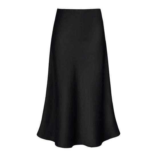 Maxirock Damen High-Waist Glatter Satin Langer Rock mit Reißverschluss Einfarbig Frühling XL schwarz von Joom DACH