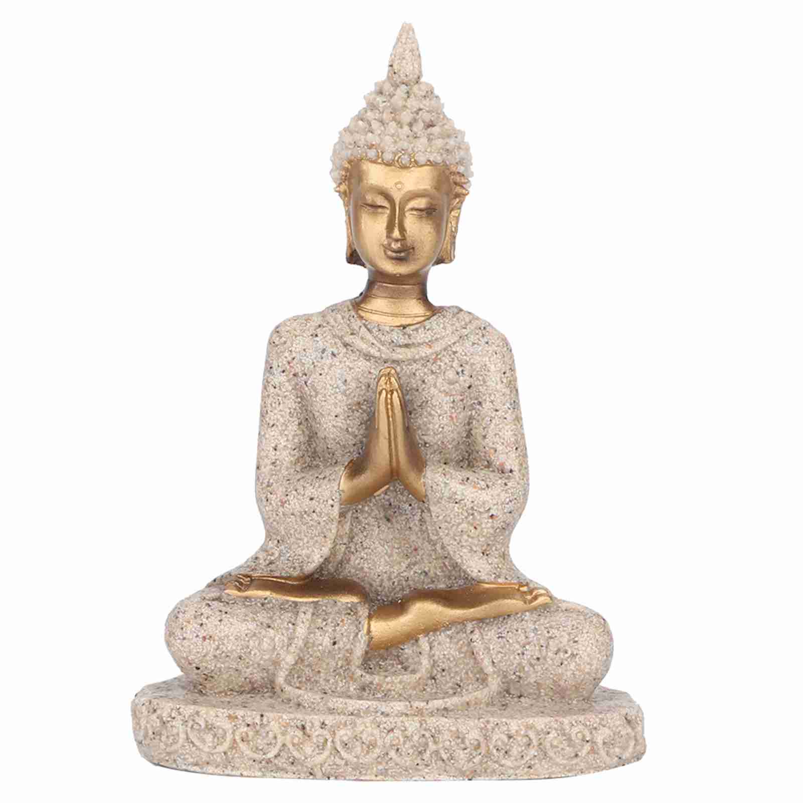 Meditierende sitzende Buddha-Statue, Schnitzfigur, Kunsthandwerk für Heimdekoration, Ornament (B Gold) von Joom DACH