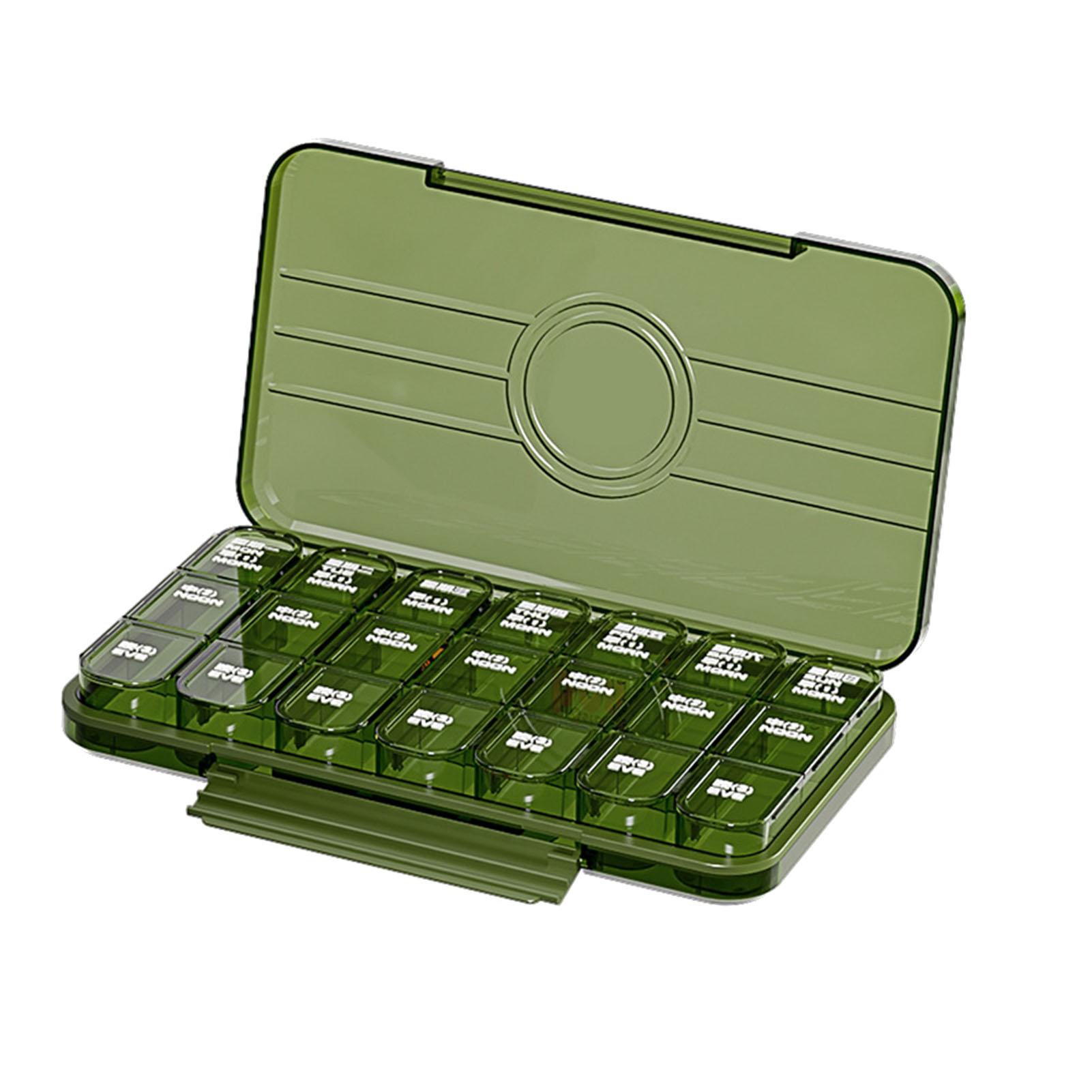 Medizin-Organizer, tragbarer, transparenter Kunststoff-Aufbewahrungsbehälter für die tägliche Medizin, für Fischöl 21 Compartments grün von Joom DACH