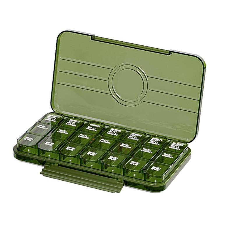 Medizin-Organizer, tragbarer, transparenter Kunststoff-Aufbewahrungsbehälter für die tägliche Medizin, für Fischöl 21 Compartments grün von Joom DACH
