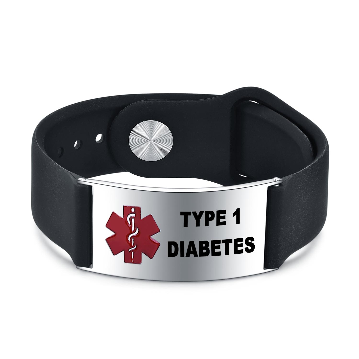 Medizinisches Herren-ID-Armband, Edelstahl-Silikon-Armband, Diabetes, COPD, Alzheimer, personalisierter Schmuck von Joom DACH