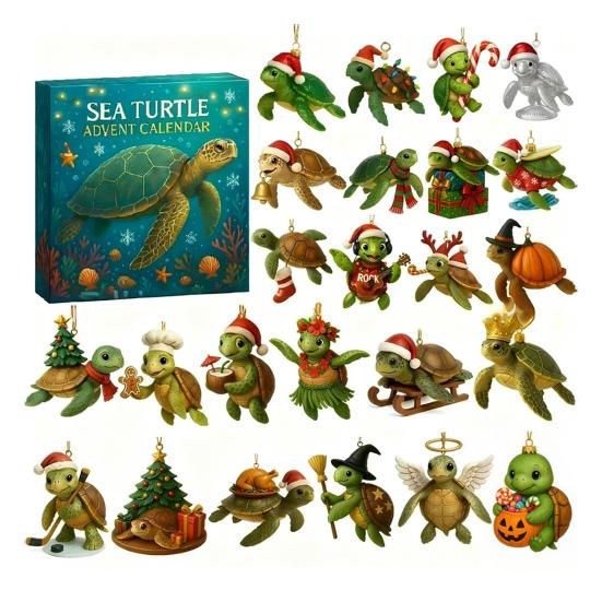Meeresschildkröten Adventskalender Ozean-inspirierter Weihnachts-Countdown-Kalender 24 Niedliche Meeresschildkröten Dekorationen Weihnachtsgeschenk für Kinder Sammler 1 Set von Joom DACH