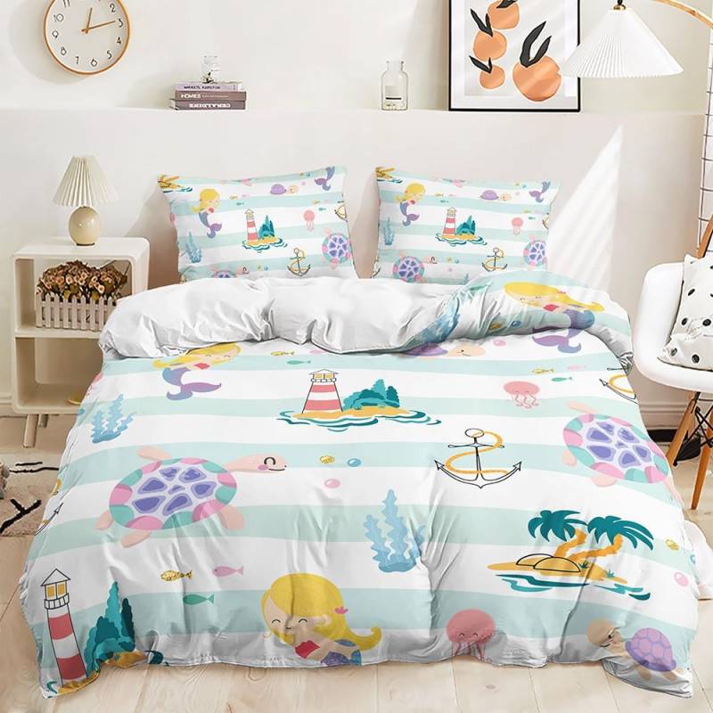 Meerjungfrau Wunderschönes Regenbogen Bettwäscheset Polyester Bettbezugset Einzelbett Doppelbett Twin Queen Bettdeckensets für Mädchen Frauen Bettwäsche cot size 70x133cm von Joom DACH