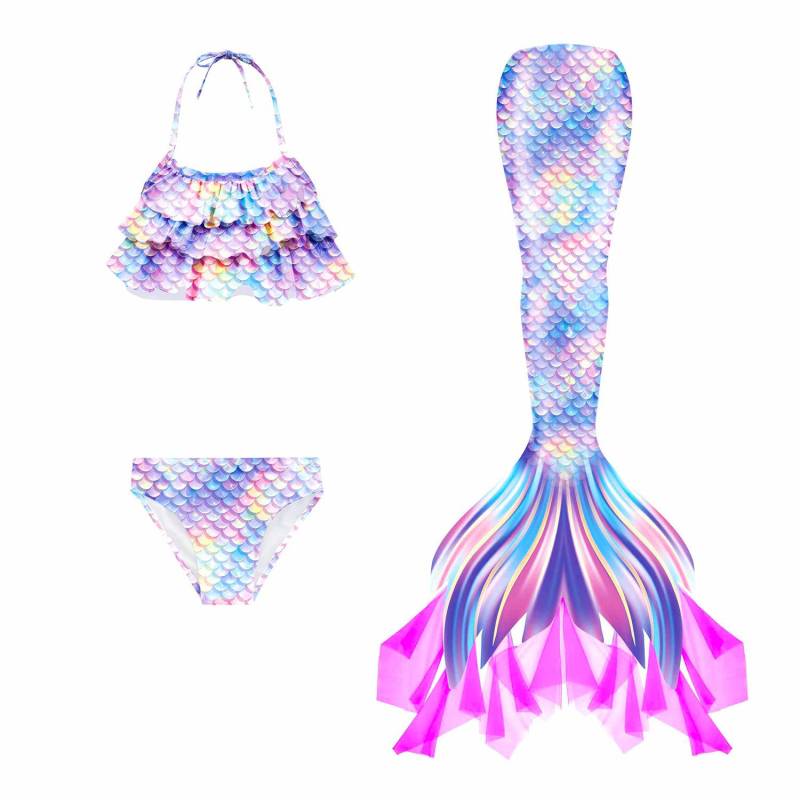 Meerjungfrauen-Badeanzug-Set für Mädchen (Keine Monoflosse) – Bikini-Badeanzug für Party & Cosplay 130(6-7T) von Joom DACH