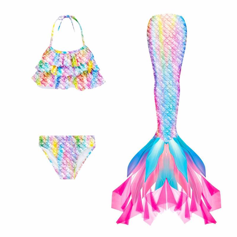 Meerjungfrauen-Badeanzug-Set für Mädchen (Keine Monoflosse) – Bikini-Badeanzug für Party & Cosplay 130(6-7T) von Joom DACH