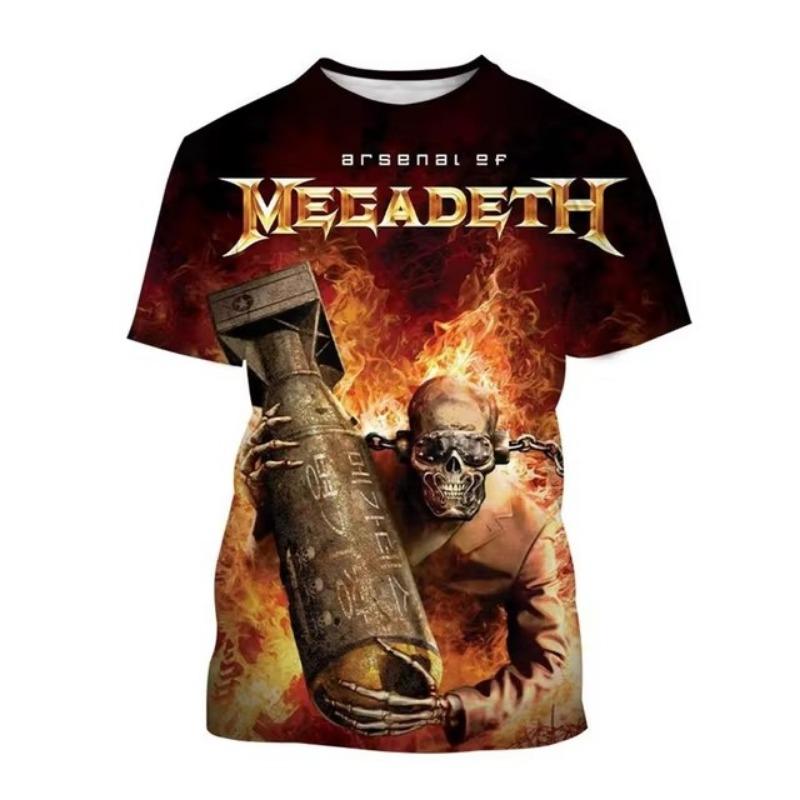 Megadeth 3D-bedruckte T-Shirts Mode Rockband Herren Casual T-Shirt Sommer Männer Punk Lustige Hip Pop Kurzarm Herren 2XL von Joom DACH