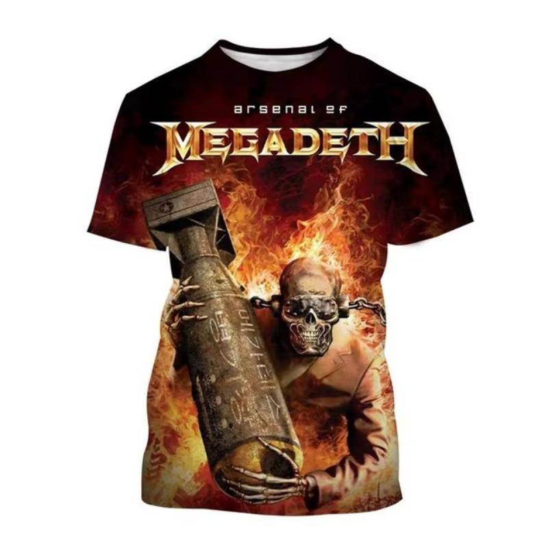 Megadeth 3D-bedruckte T-Shirts Mode Rockband Herren Casual T-Shirt Sommer Männer Punk Lustige Hip Pop Kurzarm Herren 2XL von Joom DACH