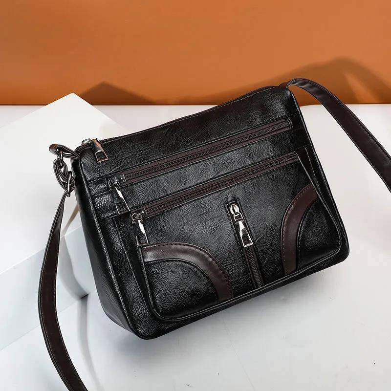 Mehrschichtige Damentasche mit Schaffellstruktur, modische Umhängetasche mit großer Kapazität, Umhängetasche für Damen mittleren Alters, Muttertaschen schwarz von Joom DACH