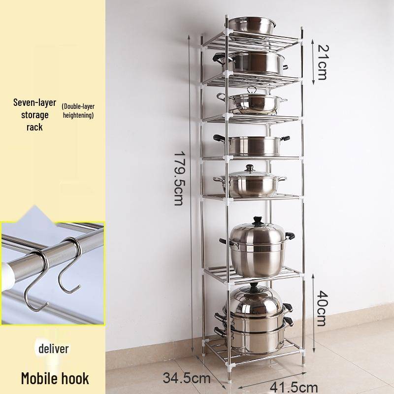 Mehrschichtiges Edelstahl-Bodenregal für Küche und Badezimmer zur Aufbewahrung von Becken und Töpfen von Joom DACH