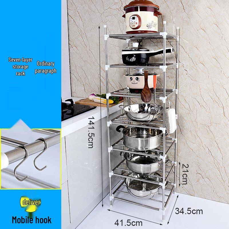 Mehrschichtiges Edelstahl-Bodenregal für Küche und Badezimmer zur Aufbewahrung von Becken und Töpfen von Joom DACH