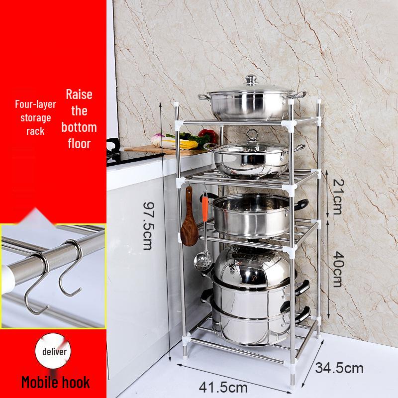 Mehrschichtiges Edelstahl-Bodenregal für Küche und Badezimmer zur Aufbewahrung von Becken und Töpfen von Joom DACH