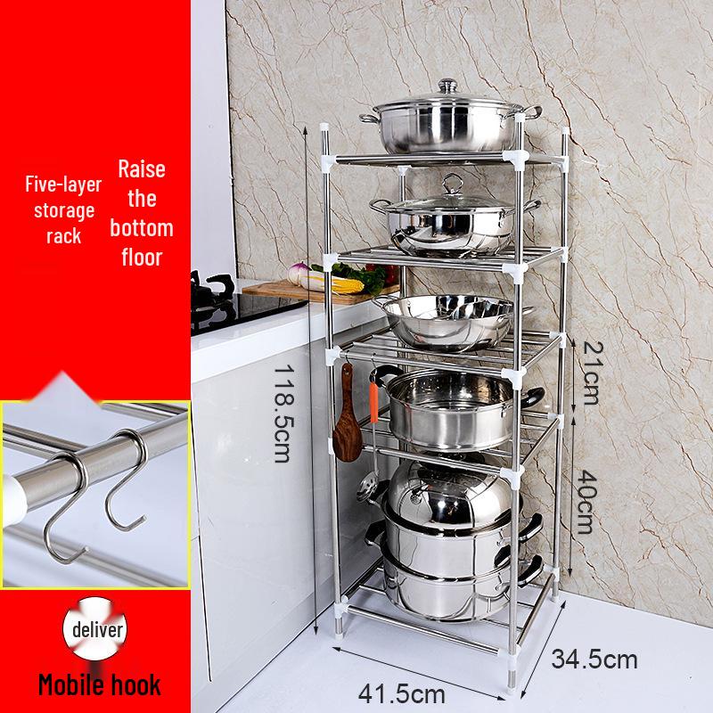 Mehrschichtiges Edelstahl-Bodenregal für Küche und Badezimmer zur Aufbewahrung von Becken und Töpfen von Joom DACH