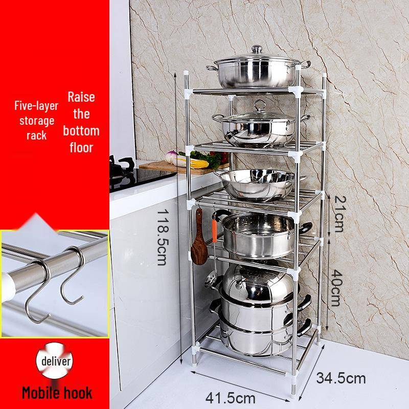 Mehrschichtiges Edelstahl-Bodenregal für Küche und Badezimmer zur Aufbewahrung von Becken und Töpfen von Joom DACH