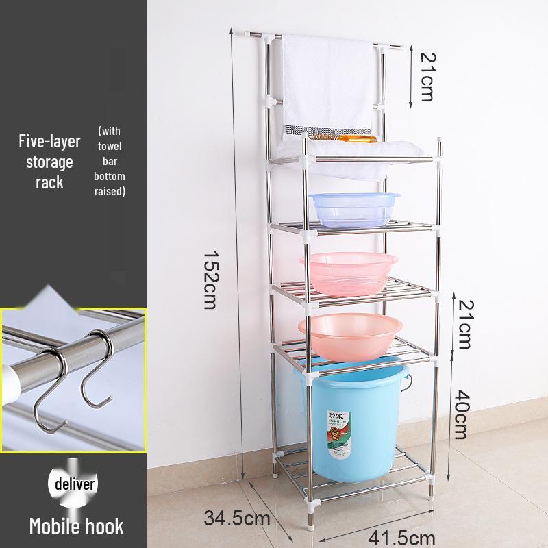 Mehrschichtiges Edelstahl-Bodenregal für Küche und Badezimmer zur Aufbewahrung von Becken und Töpfen von Joom DACH