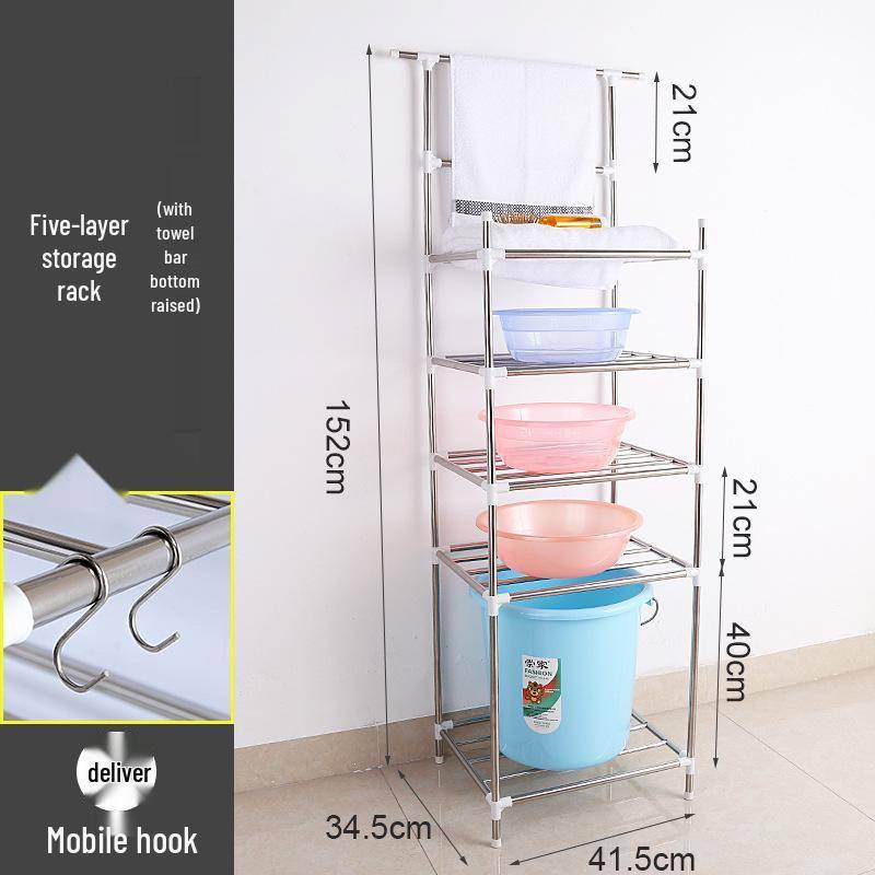 Mehrschichtiges Edelstahl-Bodenregal für Küche und Badezimmer zur Aufbewahrung von Becken und Töpfen von Joom DACH