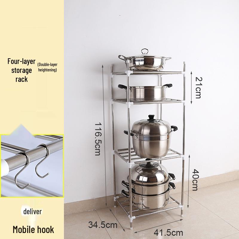 Mehrschichtiges Edelstahl-Bodenregal für Küche und Badezimmer zur Aufbewahrung von Becken und Töpfen von Joom DACH