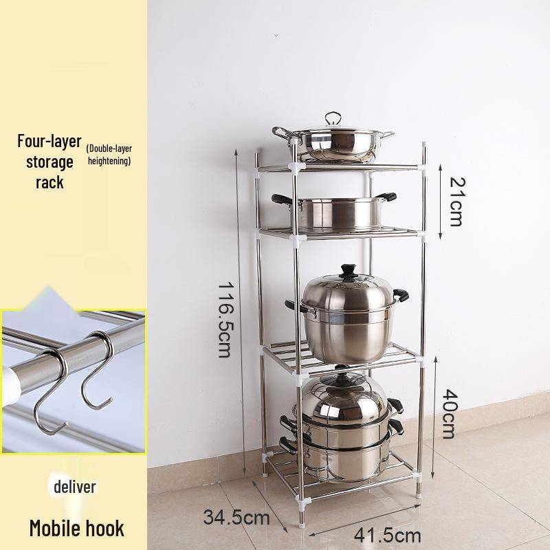 Mehrschichtiges Edelstahl-Bodenregal für Küche und Badezimmer zur Aufbewahrung von Becken und Töpfen von Joom DACH