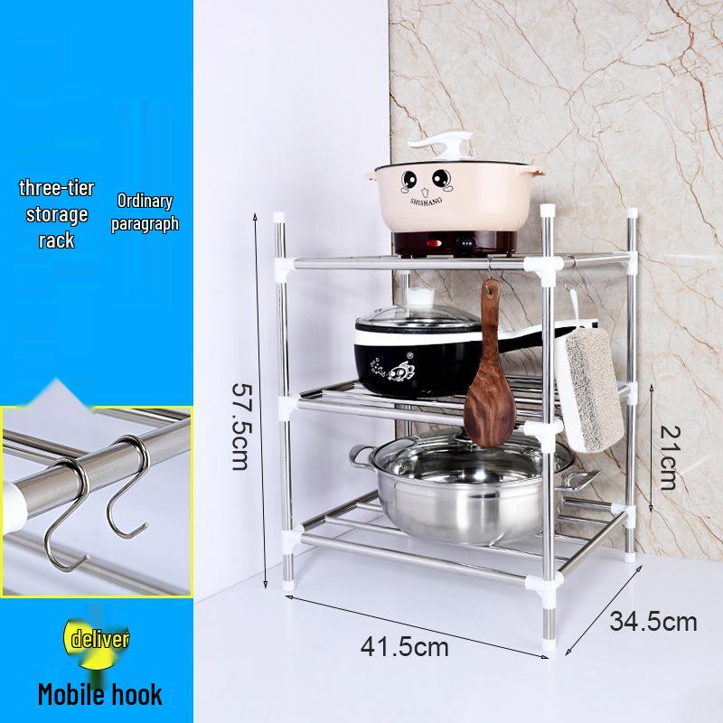 Mehrschichtiges Edelstahl-Bodenregal für Küche und Badezimmer zur Aufbewahrung von Becken und Töpfen von Joom DACH