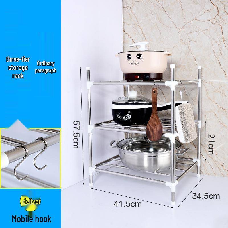 Mehrschichtiges Edelstahl-Bodenregal für Küche und Badezimmer zur Aufbewahrung von Becken und Töpfen von Joom DACH