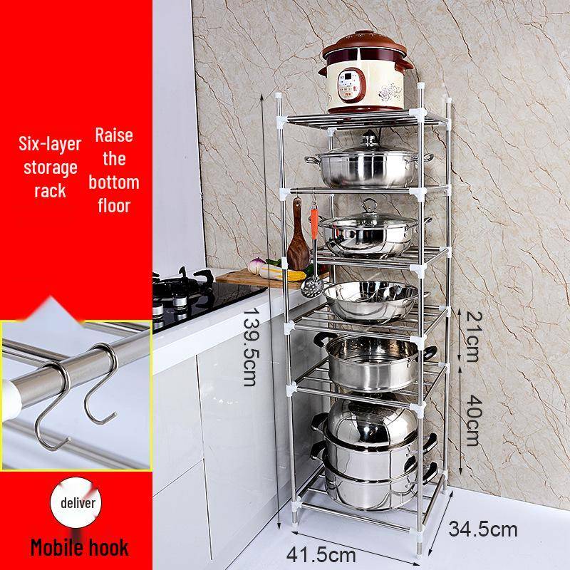Mehrschichtiges Edelstahl-Bodenregal für Küche und Badezimmer zur Aufbewahrung von Becken und Töpfen von Joom DACH