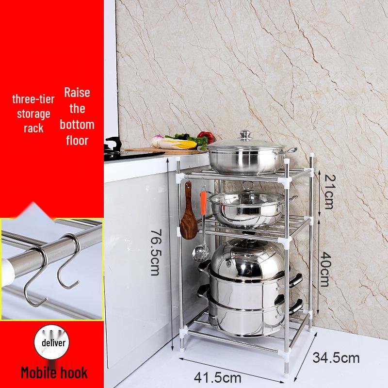 Mehrschichtiges Edelstahl-Bodenregal für Küche und Badezimmer zur Aufbewahrung von Becken und Töpfen von Joom DACH
