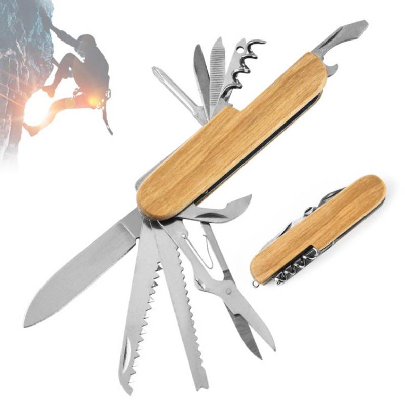 Mehrzweck-Schweizer Messer 13 in 1 Multitools Edelstahl Klappmesser Holzgriff Outdoor Schlüsselanhänger Taschenmesser Werkzeuge von Joom DACH