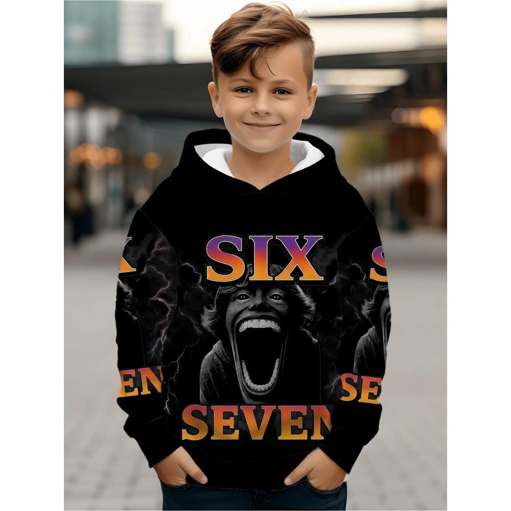 Meme 67 Muster Kapuzenpullover für Jungen Lässig Rundhals Kurzärmeliger Kapuzenpullover Bequem Trendig Street Langarm Kinderbekleidung 140 von Joom DACH
