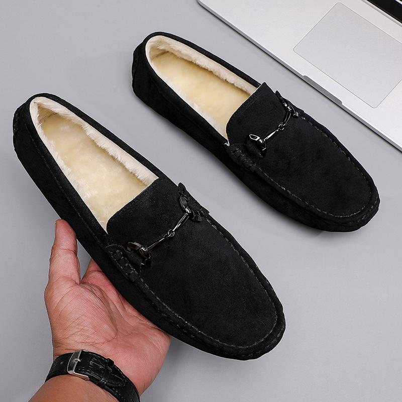 Herren Freizeitschuhe Herren Fell Handgefertigt Wildleder Echtes Leder Herren Slipper Mokassins Schlupfschuhe Herren Flats Männliche Fahrschuhe 41 von Joom DACH