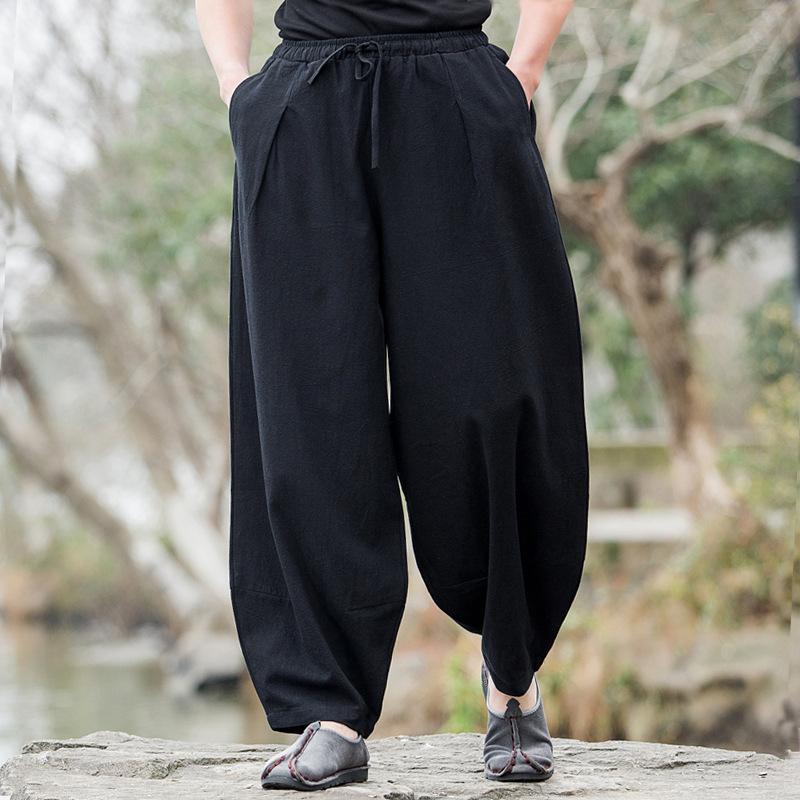 Men Cotton Linen Pants Casual Wide leg Oversize Jogger Linen Trousers Chinese Drawstring Sweatpants Male 2025 New XXXXL von Joom DACH