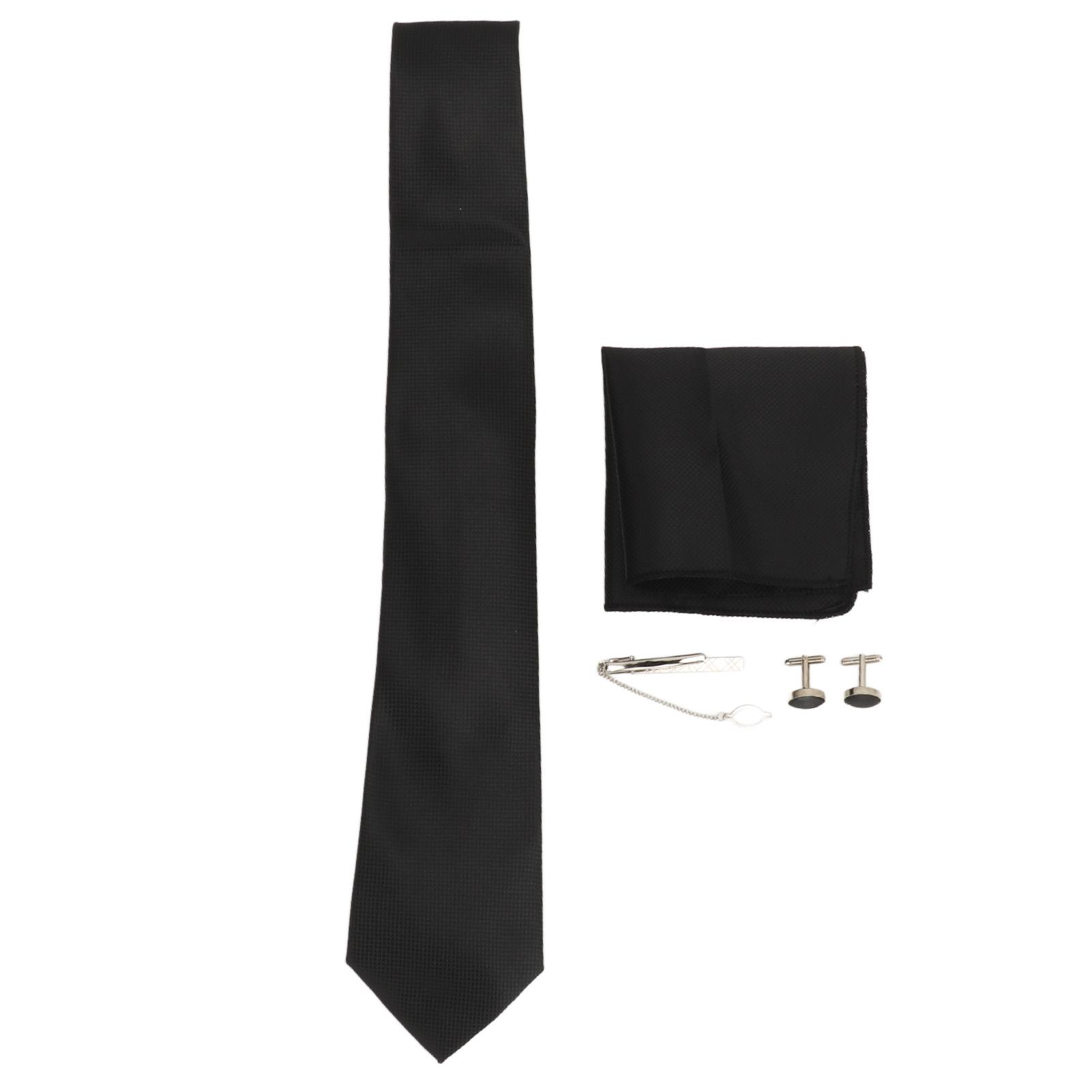 Herren Geschenk Krawatten-Set Seidenkrawatte Krawattenklammer Weich Leicht Einstecktuch Manschettenknöpfe Set 8cm Breite für schwarz von Joom DACH