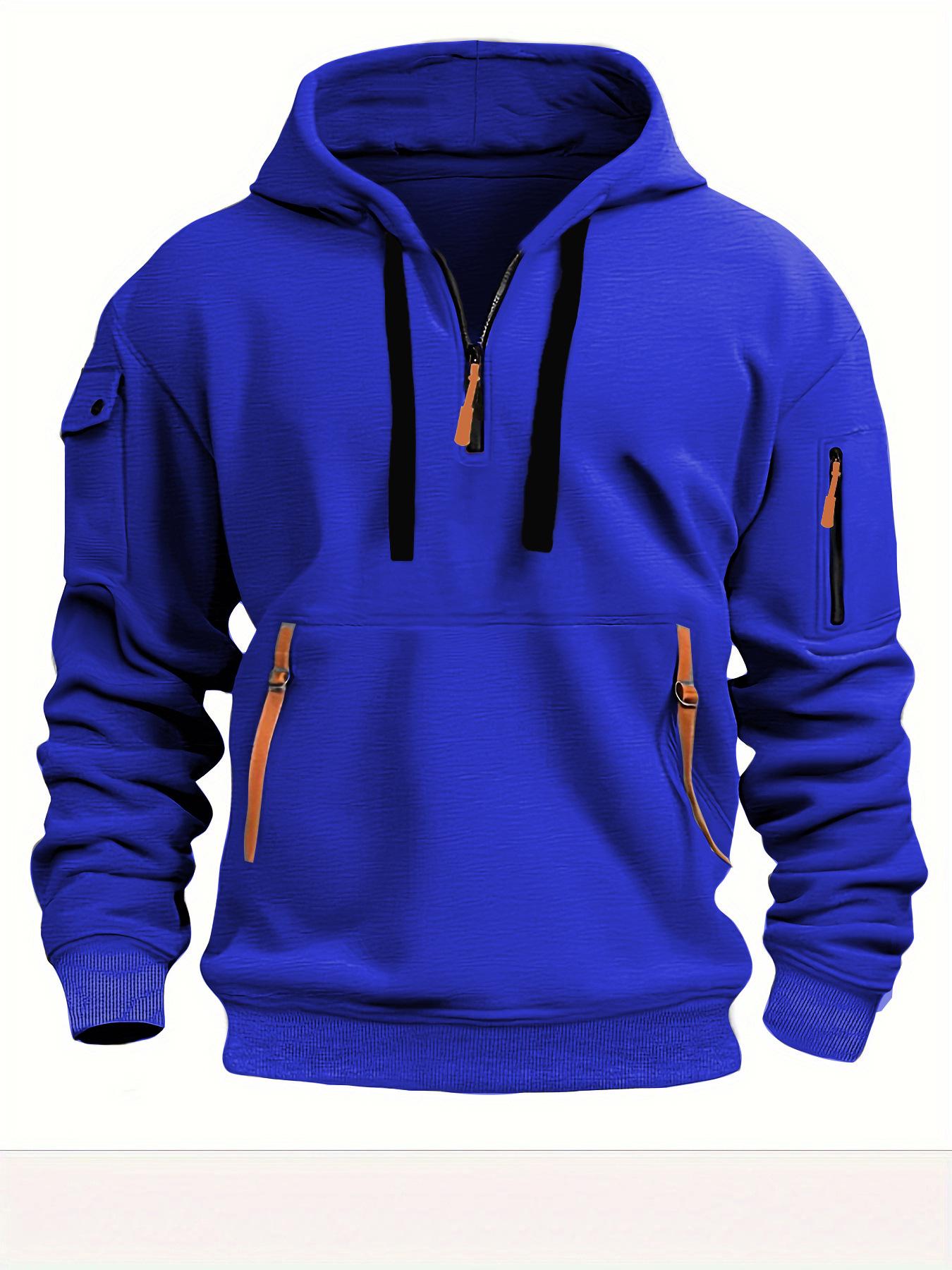 Herren Casual Sport Pullover Hoodie mit Armtasche und Reißverschluss 2XL königsblau von Joom DACH