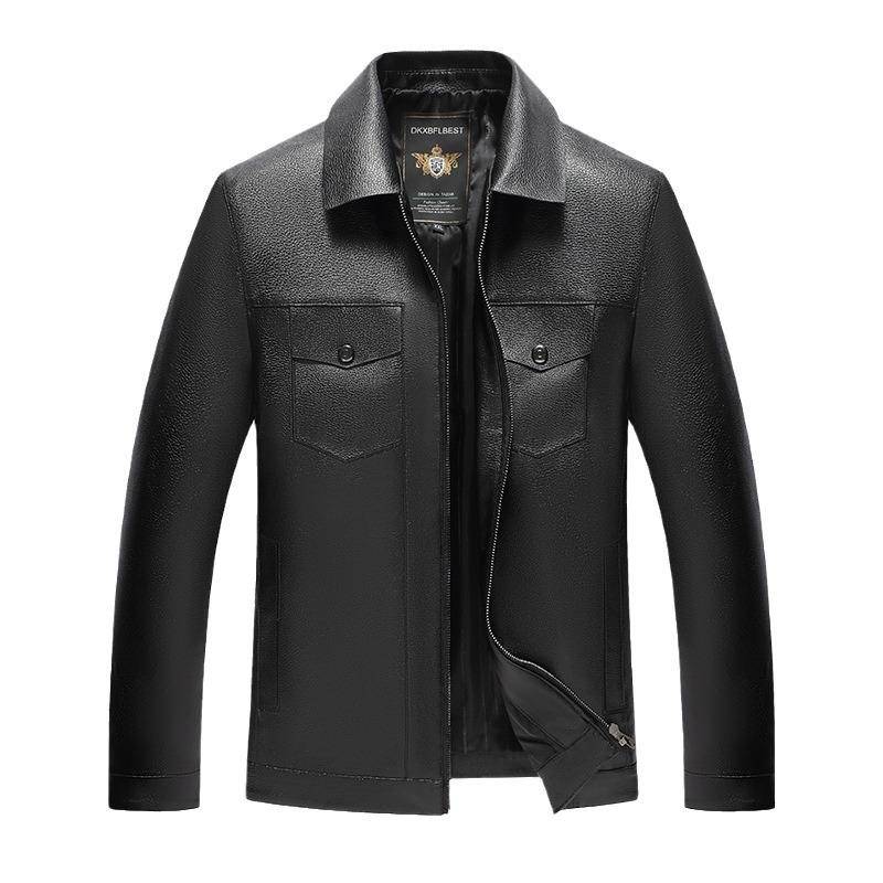 Herren Lederjacke Herren Neue Frühjahrsmode Koreanische Version Slim-fit Trend Kragenlos Motorrad Lederjacke 52 von Joom DACH