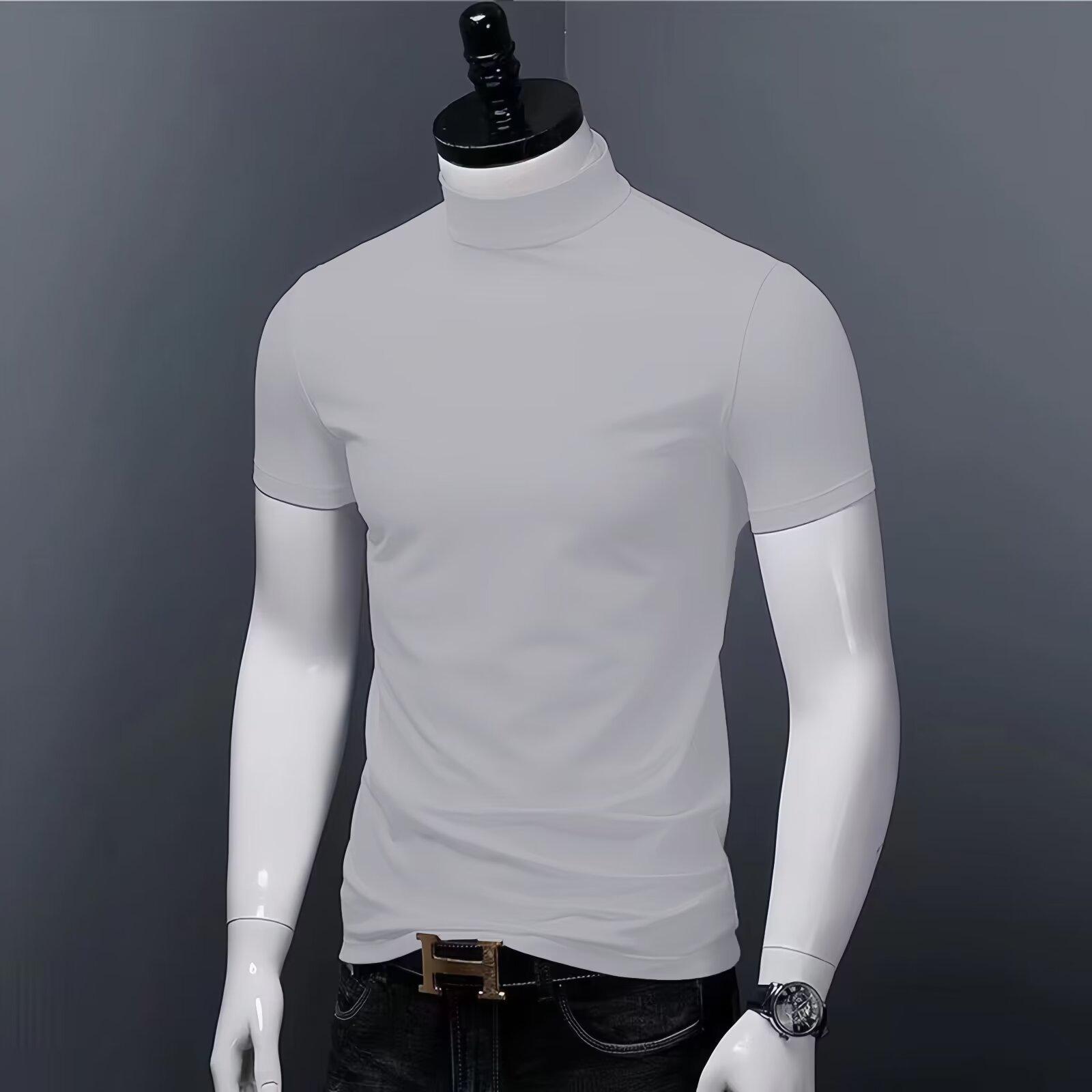 Herren Slim Fit Stehkragen Kurzarm T-Shirt - 2024 Sommermode M hellgrau von Joom DACH