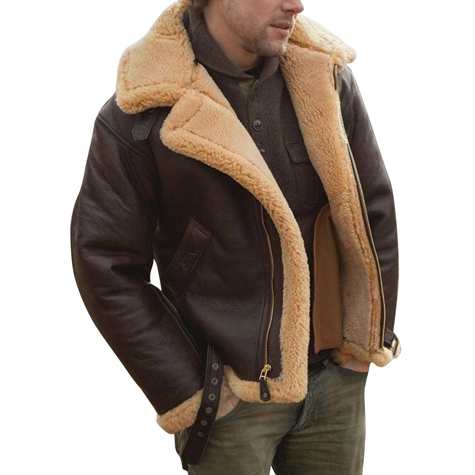 Herren Einfarbig Reißverschluss Knopf Tasche Arbeitsjacke Herren Lässiger Langer Mantel XXL braun von Joom DACH